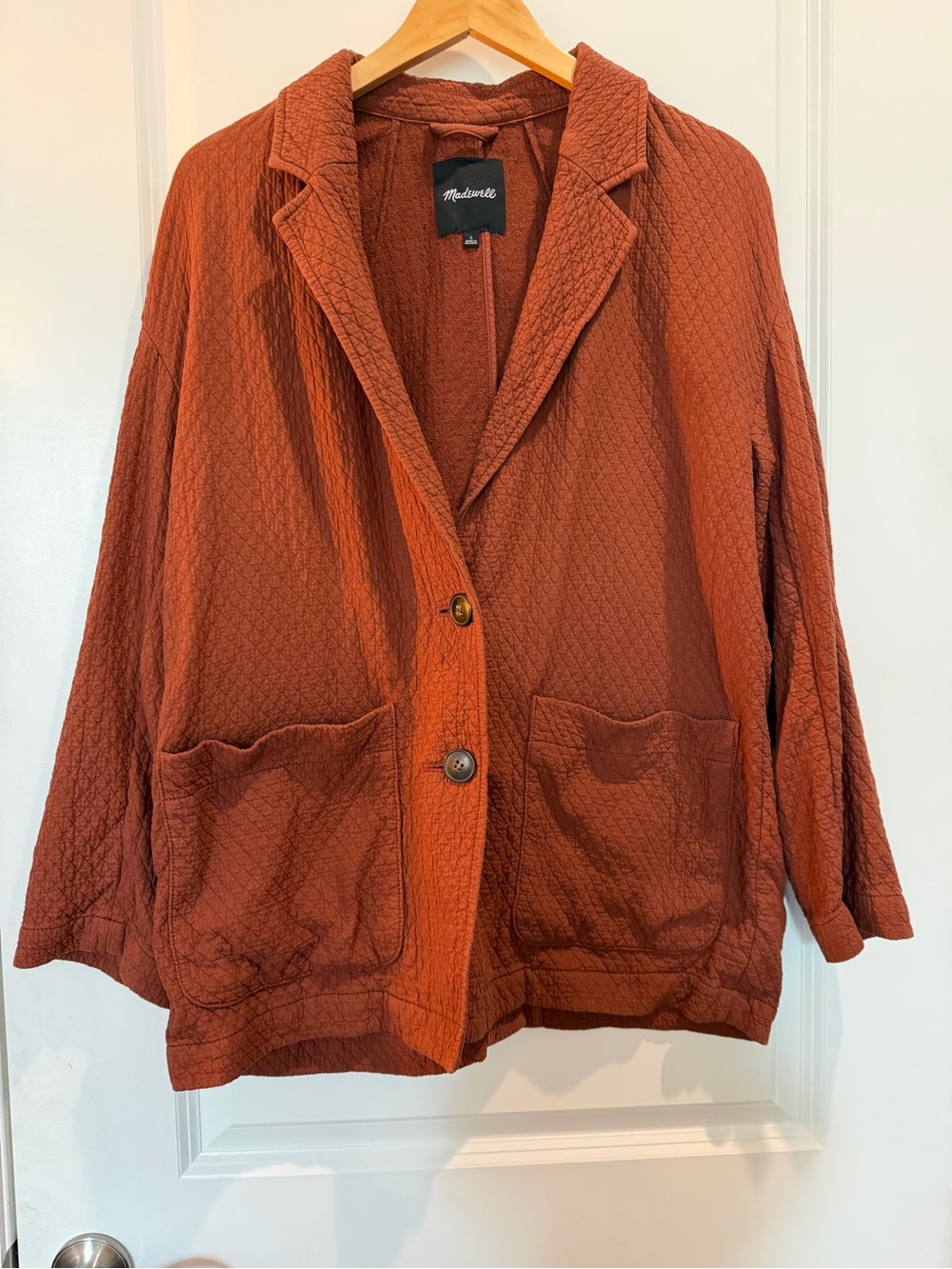 Madewell Women's Large Rust Quilted Knit Jacket Blazer 100% Cotton Oversized